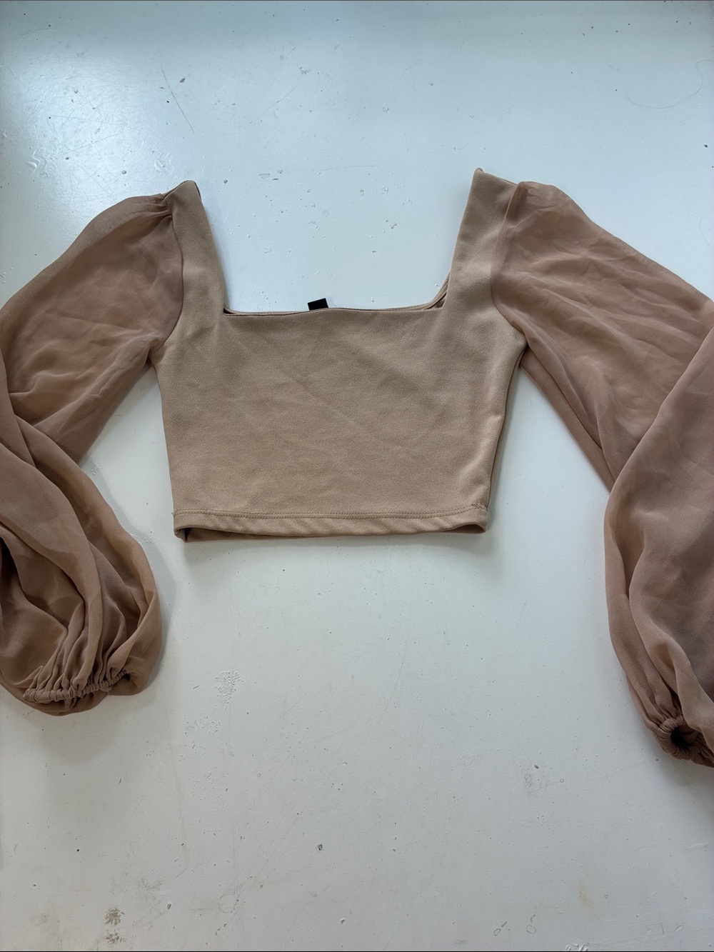 Windsor XS Nude Long Puff Sleeve Square Neck Cropped Blouse